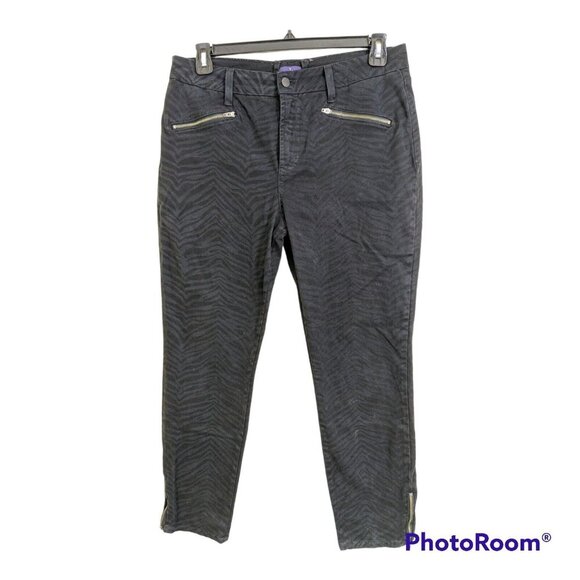 NYDJ Marilyn Straight Lift Tuck Womens Size 14 Jeans Black Stretch Ankle Zippers - Picture 1 of 7